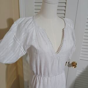 NWT Betsey Johnson XS White Half-Sleeve V-Neck Tiered Maxi dress dots of color